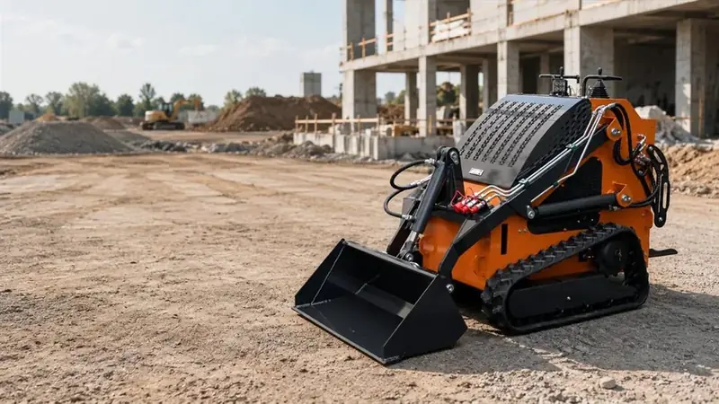KORVA T460 tracked mini skid steer loader with bucket on a construction site