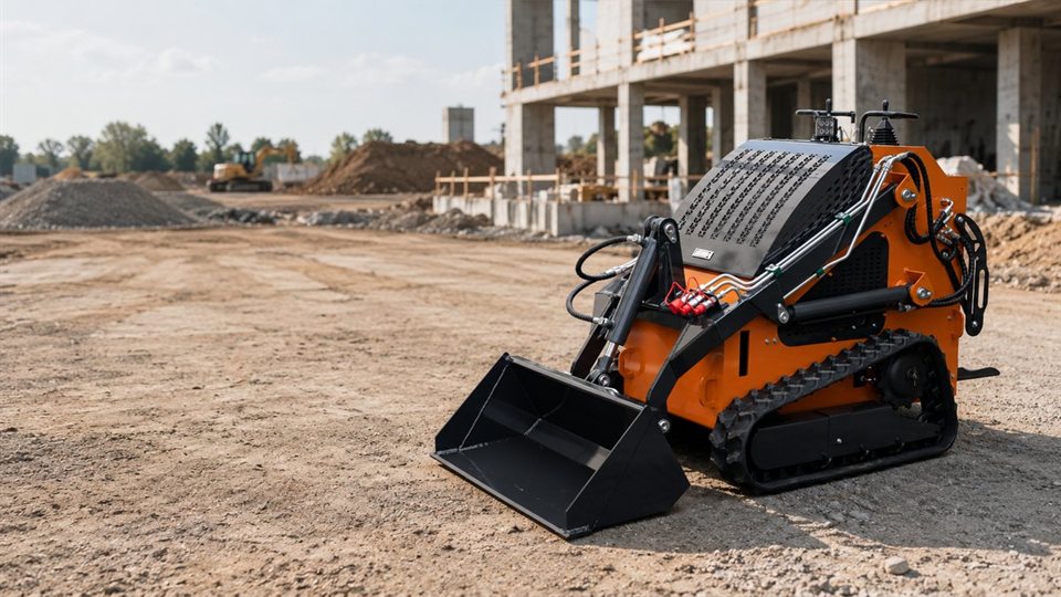 KORVA T460 tracked mini skid steer loader with bucket on a construction site