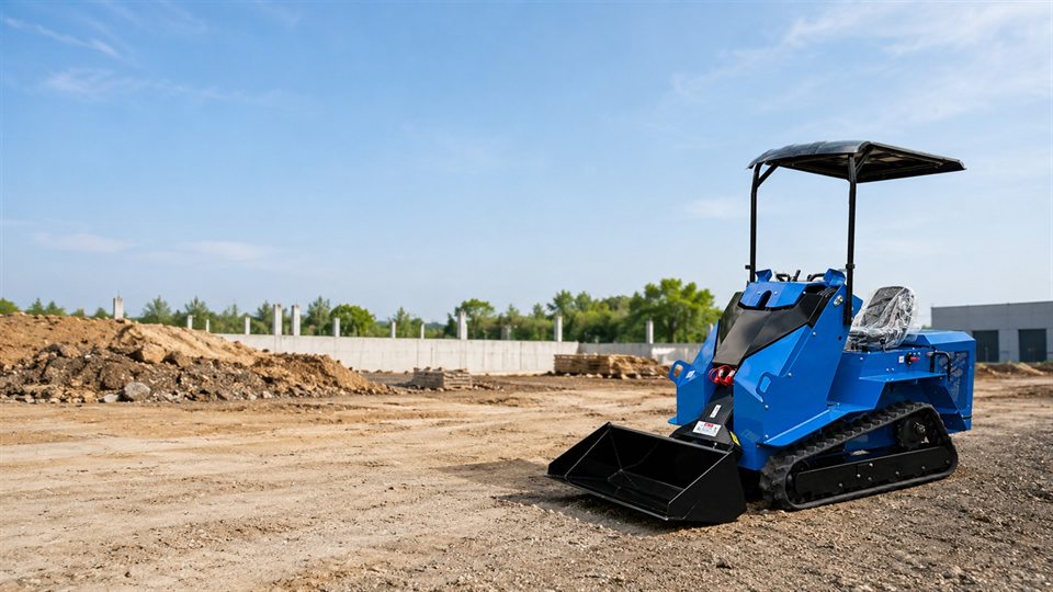 KORVA T490 blue ride-on tracked mini skid steer loader with bucket
