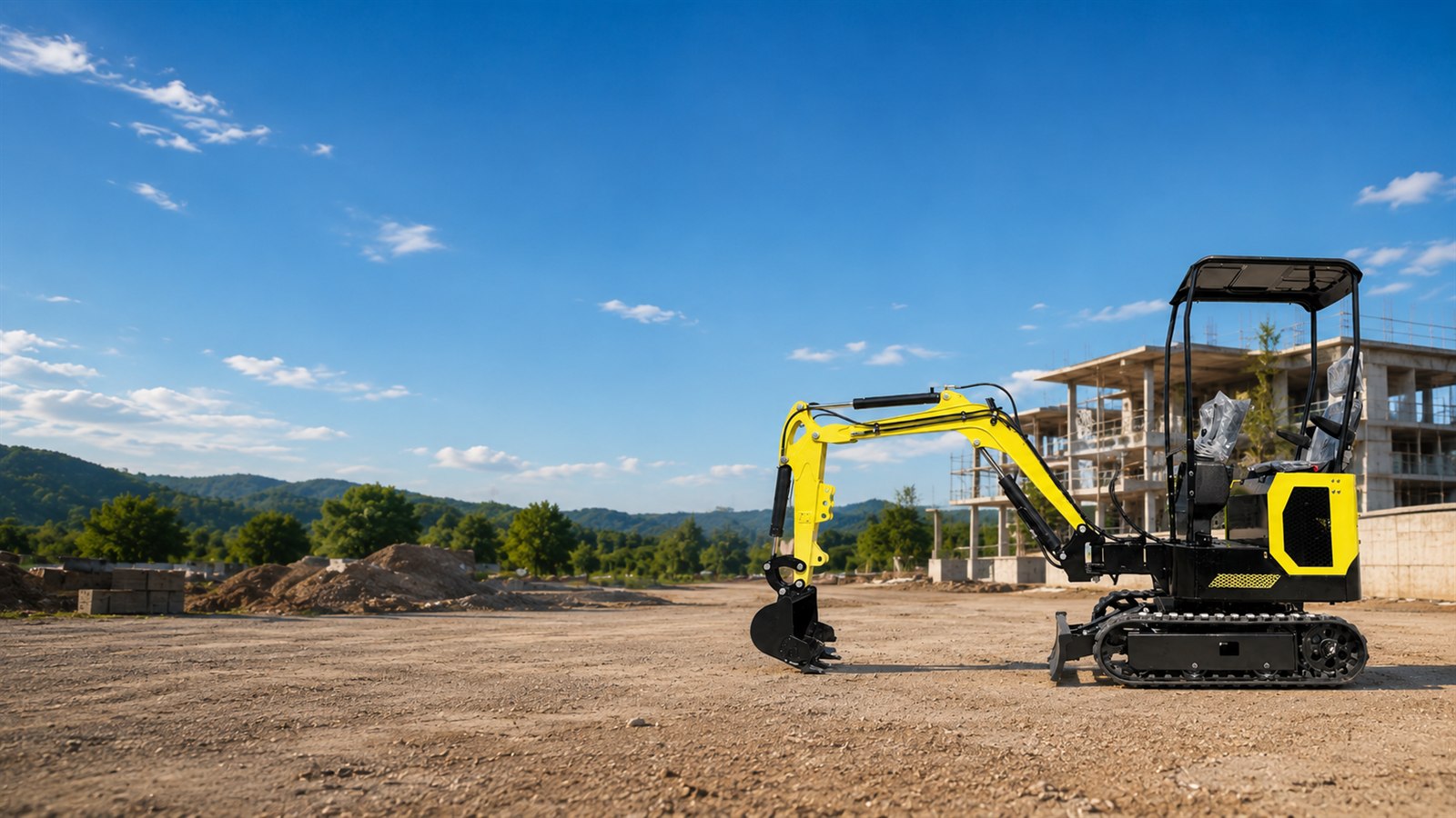 Mini excavator working on a construction site for compact digging projects