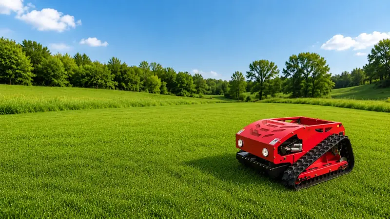 SH-800DL tracked remote control mower on grassland for slope applications