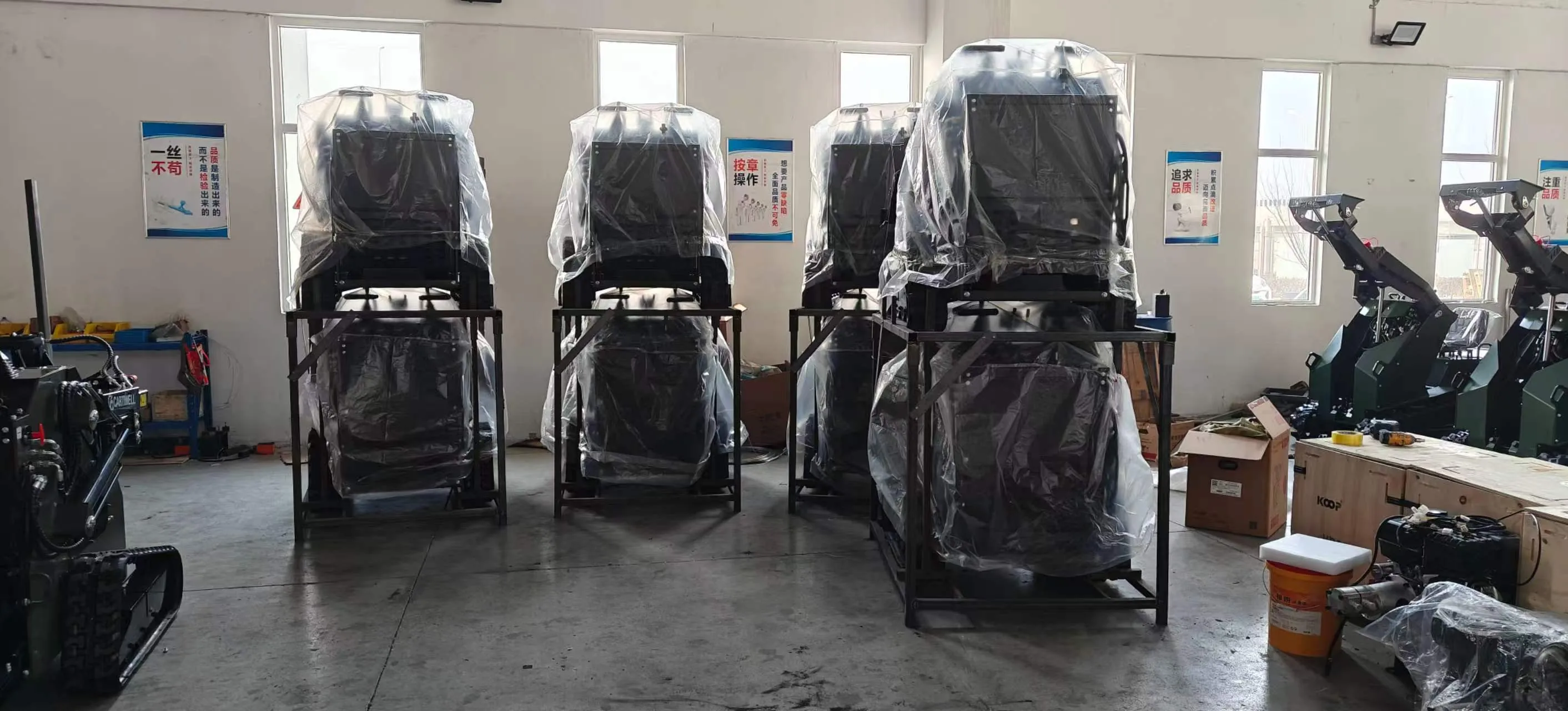 KORVA T360 tracked mini skid steer loader ready for overseas delivery after packing