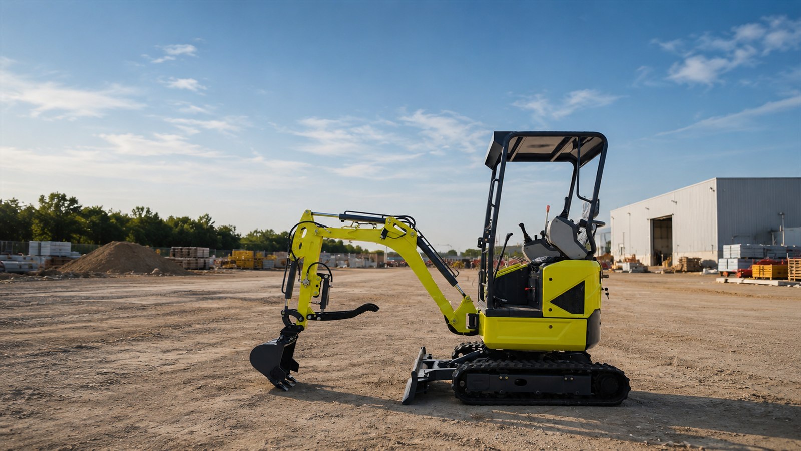 KORVA GW16 compact excavator with open canopy on a construction site