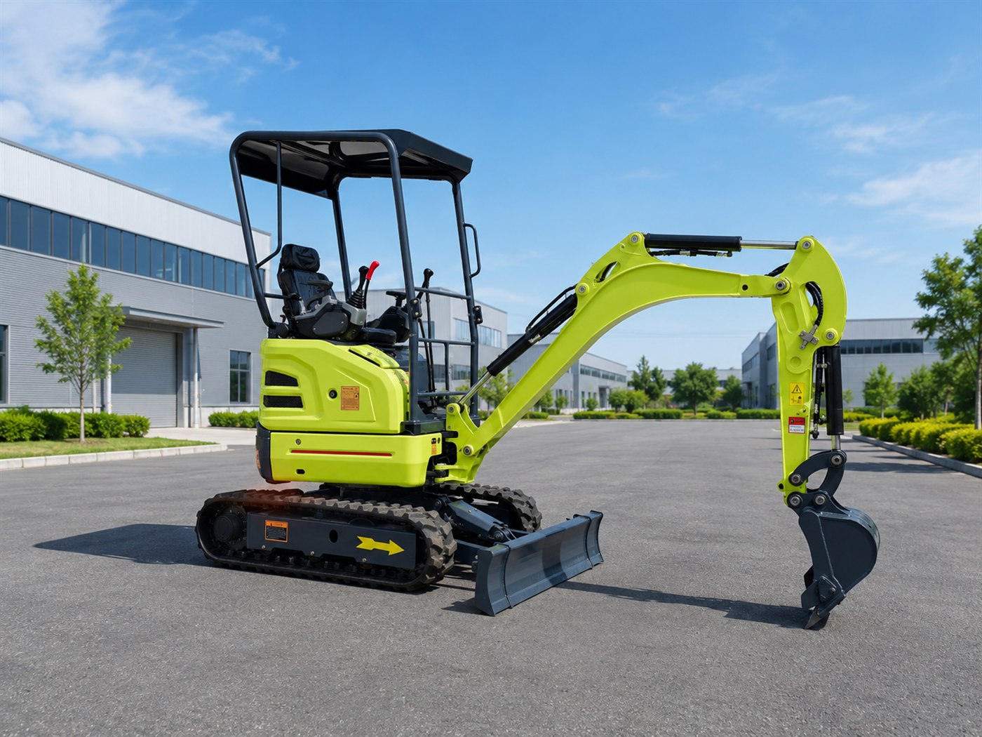 KORVA GW18 compact excavator open canopy model in a factory yard