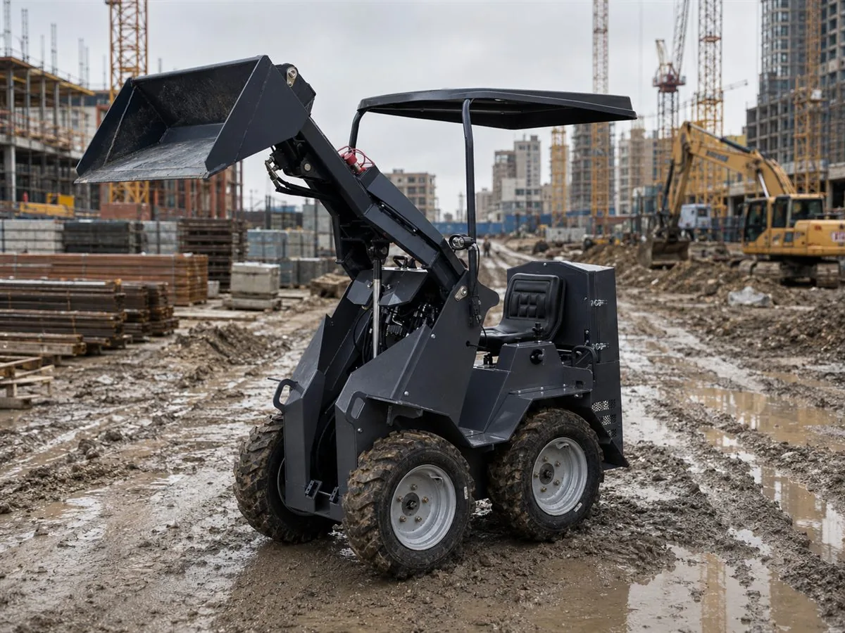 Gray customized KORVA S390 ride-on wheel mini skid steer loader for dealer fleets