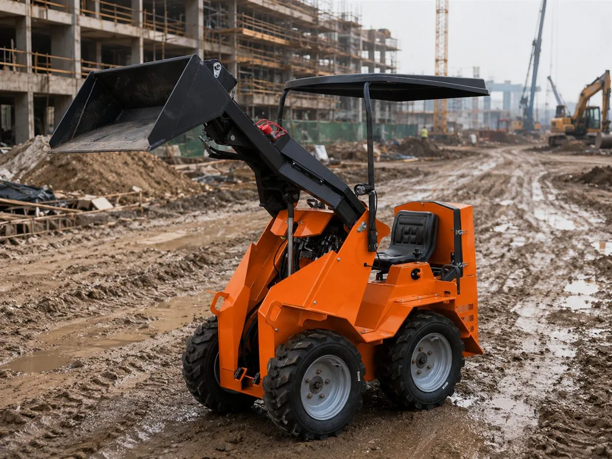 Orange customized KORVA S390 ride-on wheel mini skid steer loader for construction loading