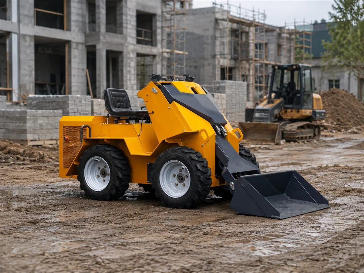 KORVA S490 ride-on wheel loader side view at a construction site