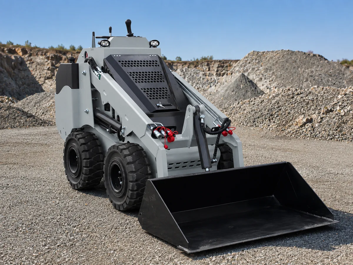Gray customized KORVA S750 wheel mini skid steer loader for dealer fleets