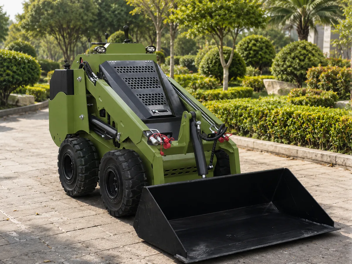 Green customized KORVA S750 wheel mini skid steer loader for farm material handling
