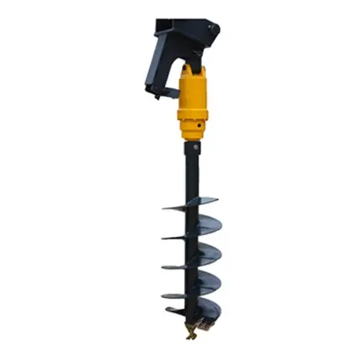 Mini excavator auger drill attachment for post hole digging