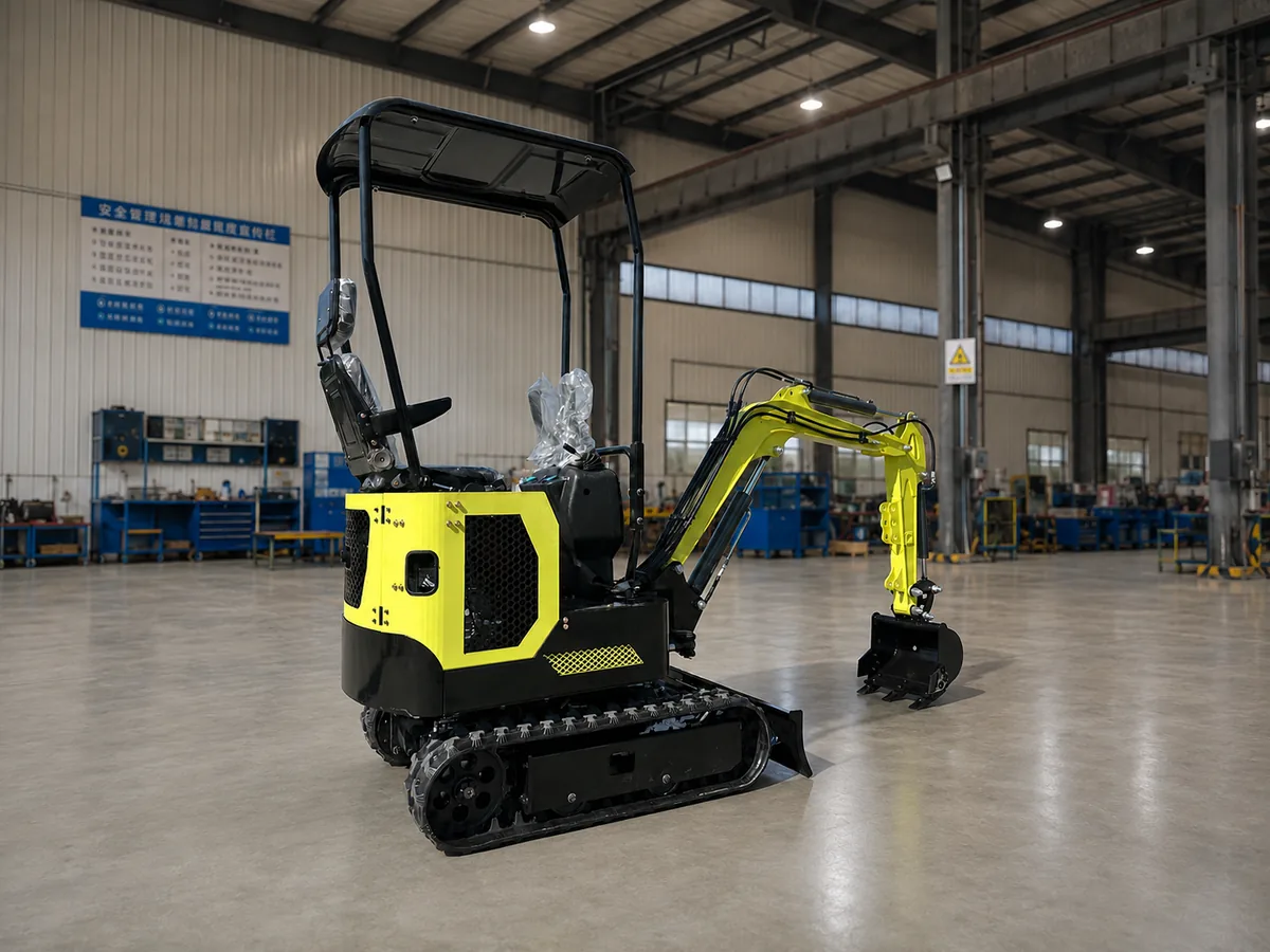 KORVA T10-PRO lithium battery mini excavator rear angle in the workshop