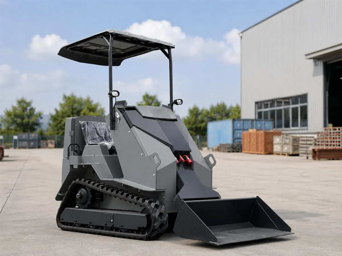 Gray customized KORVA T390 ride-on tracked mini skid steer loader for dealer fleets