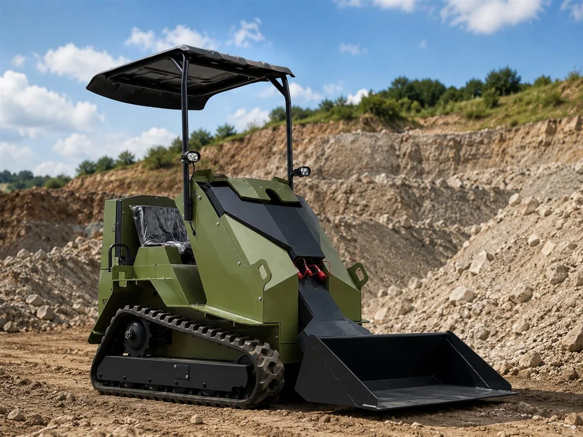 Green customized KORVA T390 ride-on tracked mini skid steer loader for farm material handling