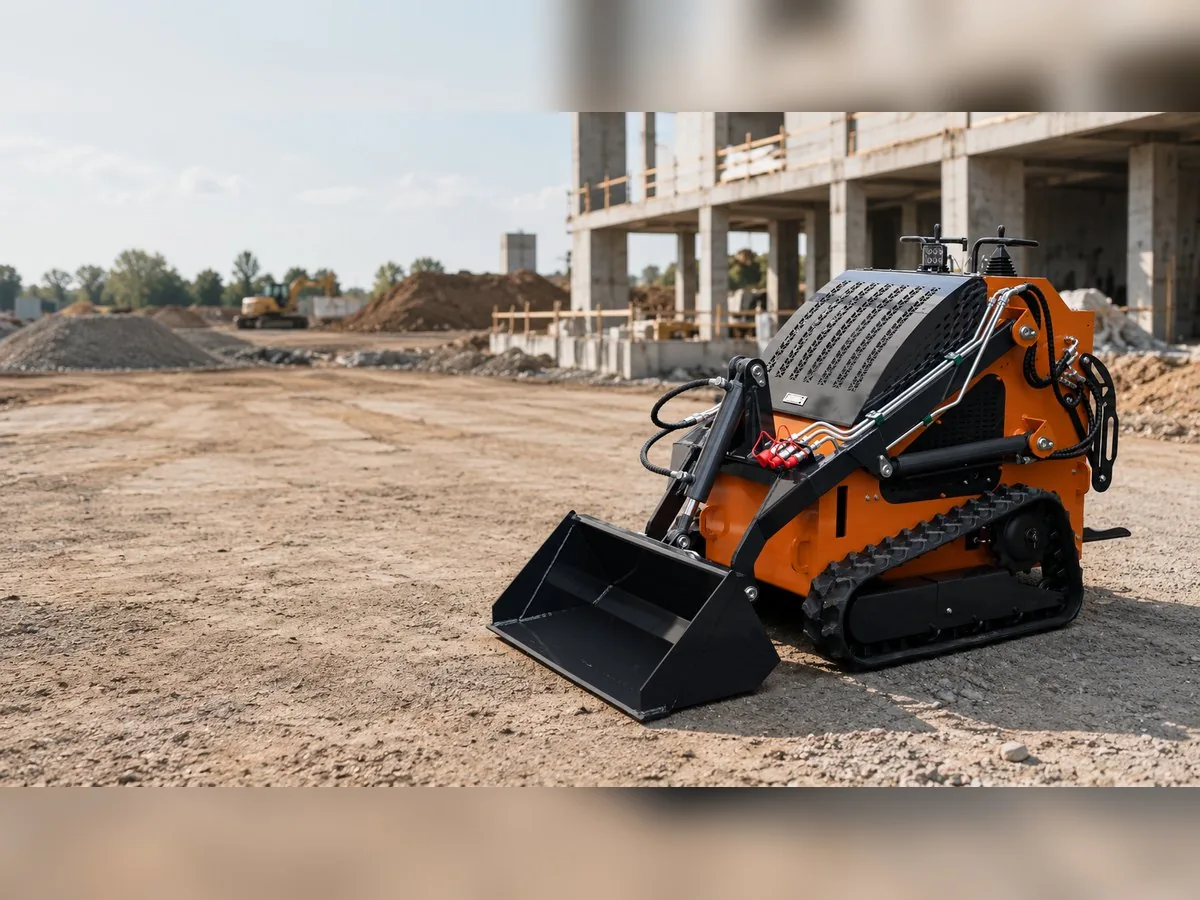 KORVA T460 tracked mini skid steer loader on an uneven construction site