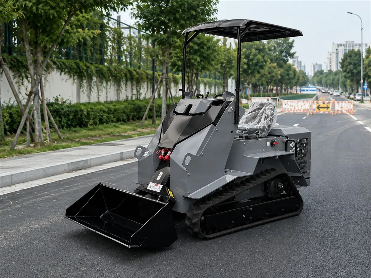 Gray customized KORVA T490 ride-on tracked mini skid steer loader for mixed construction sites