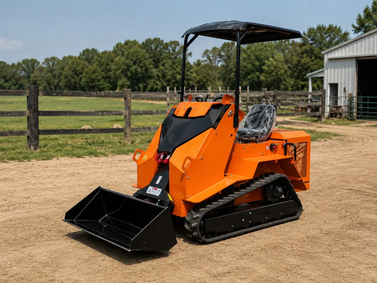 Orange customized KORVA T490 ride-on tracked mini skid steer loader for construction loading