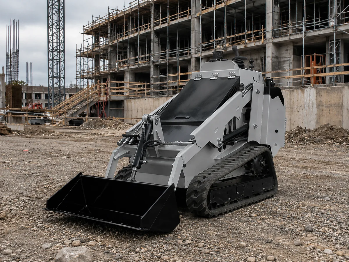 Gray customized KORVA T750 tracked mini skid steer loader for dealer fleets