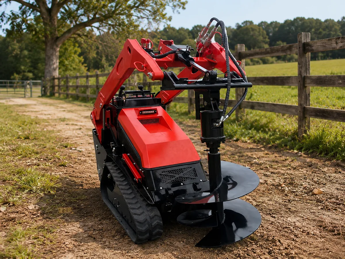 V1000 tracked skid steer loader with earth auger for post holes