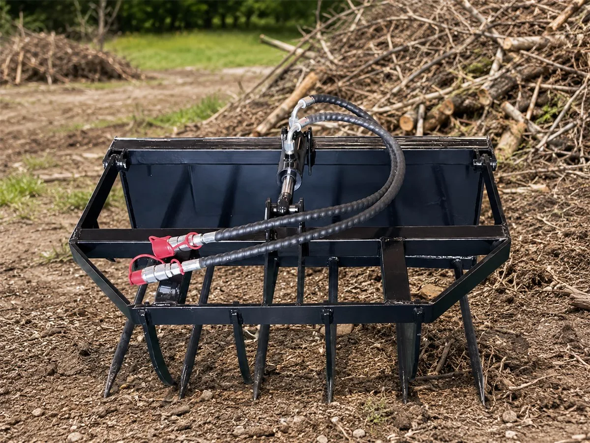 Mini skid steer grapple fork for branches brush and loose farm materials