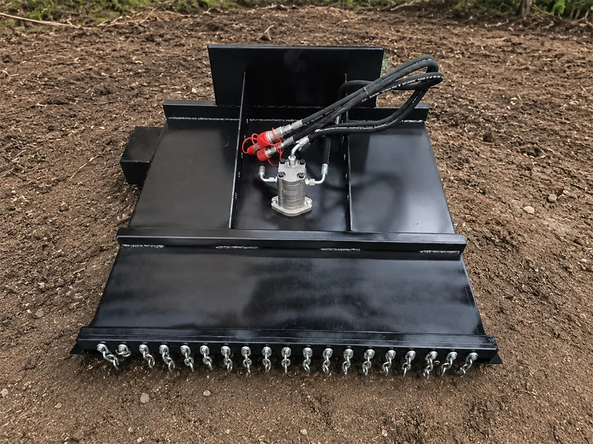 Mini skid steer mower attachment for cutting grass and managing vegetation