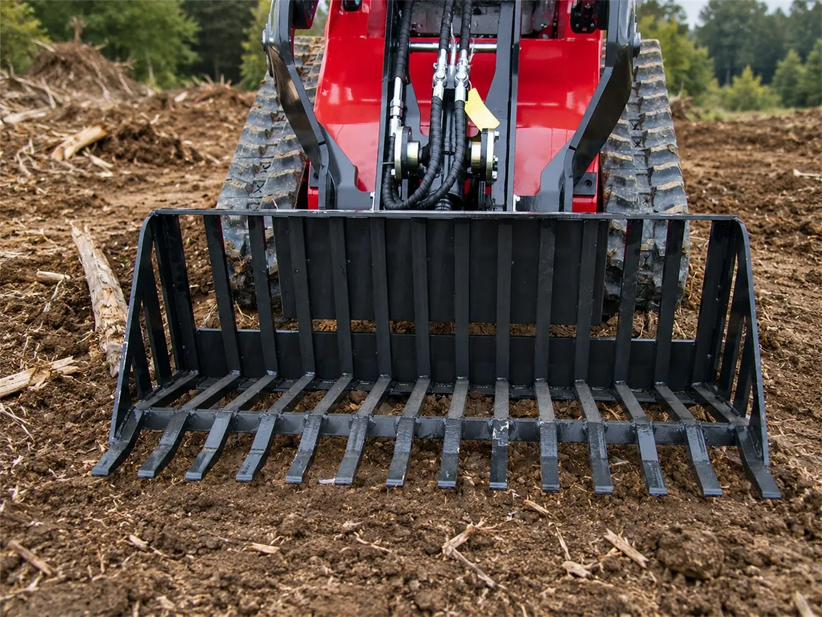 Mini skid steer skeleton rock bucket for separating stones and loose soil