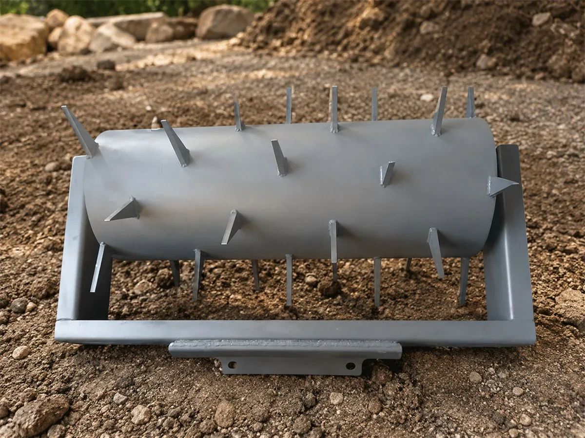 Mini skid steer soil aerator spike roller attachment for ground preparation