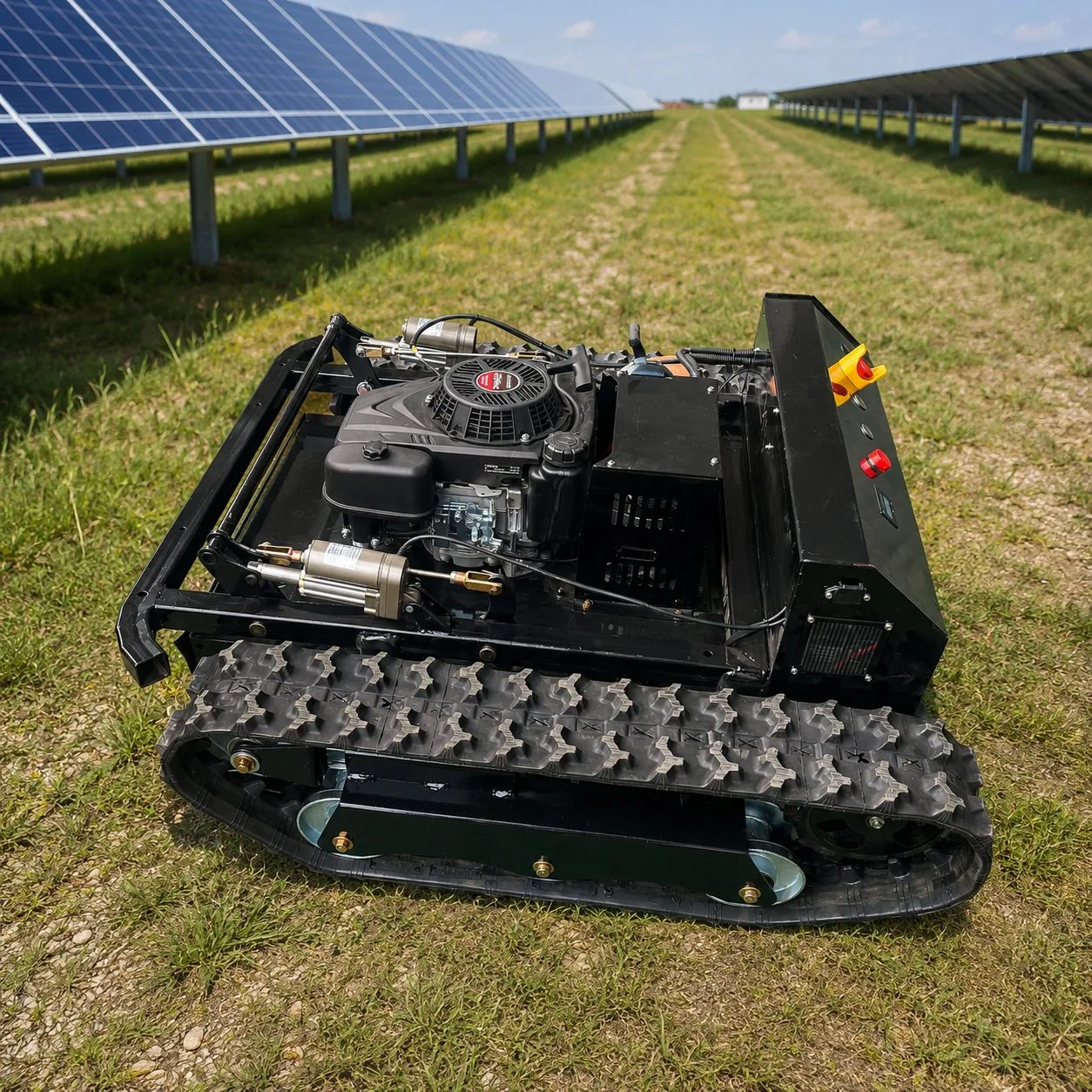 Tank Series tracked remote mower for solar farm grass maintenance